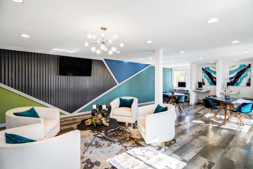 The lounge area at Ten 30 and 49 Apartments in Broomfield, Colorado