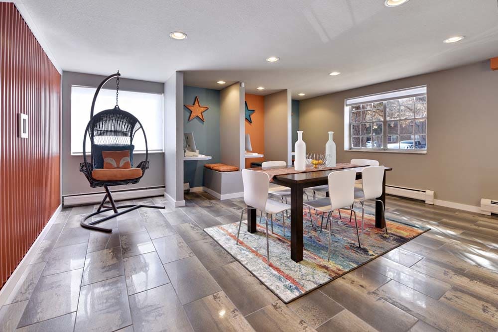 Lounge and chat in the common areas at Ten 30 and 49 Apartments in Broomfield, Colorado