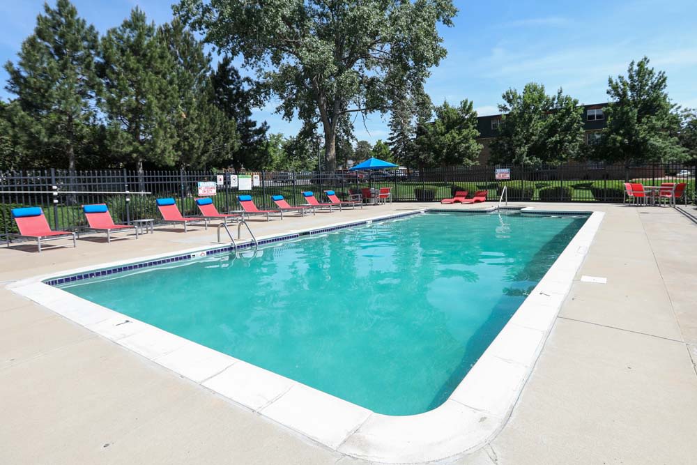 The swimming pool at Ten 30 and 49 Apartments in Broomfield, Colorado