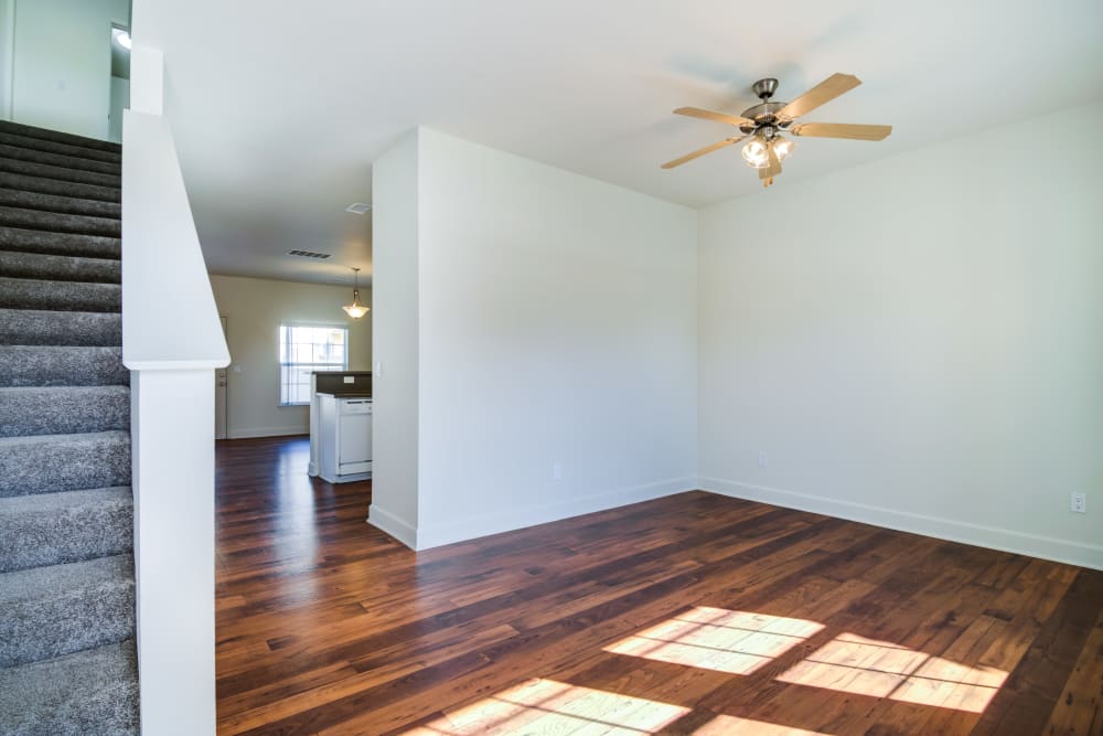 Inside a home with wood floors at Harborview in Oceanside, California