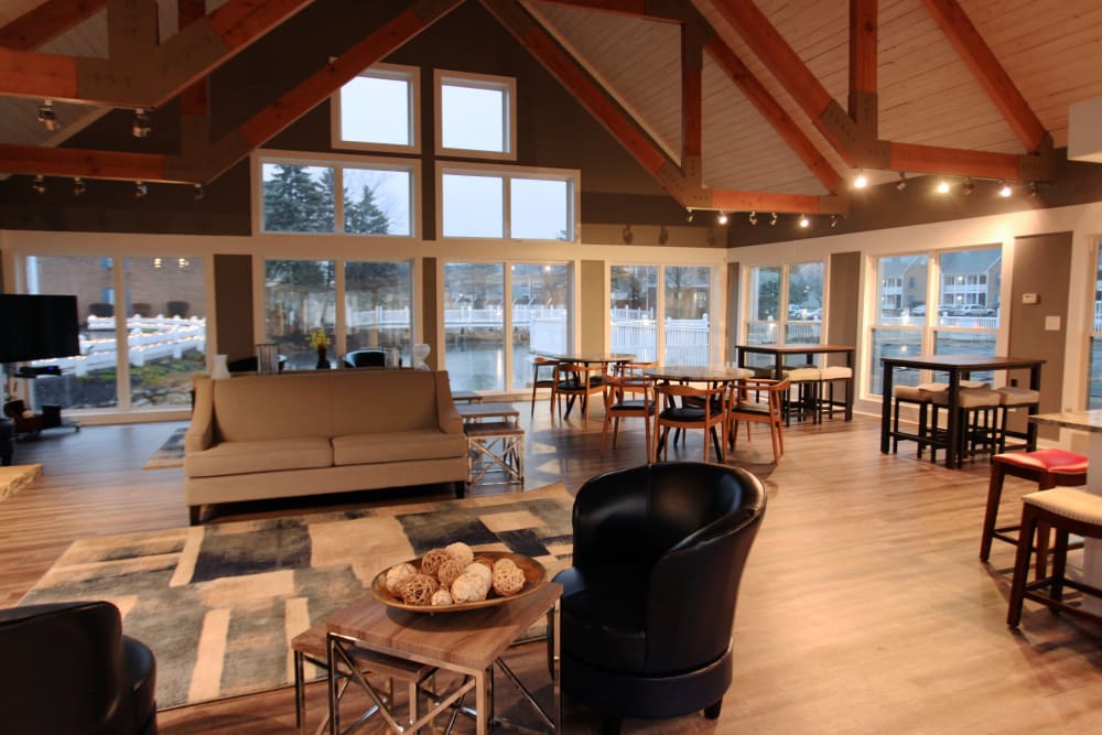 Beautiful resident clubhouse with tons of natural light at Lakeside at the Sanctuary in Columbus, Ohio