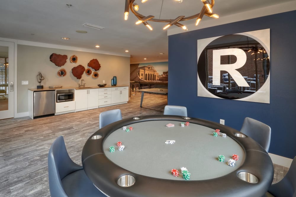 Poker table in the resident game room at Marq Inverness in Englewood, Colorado