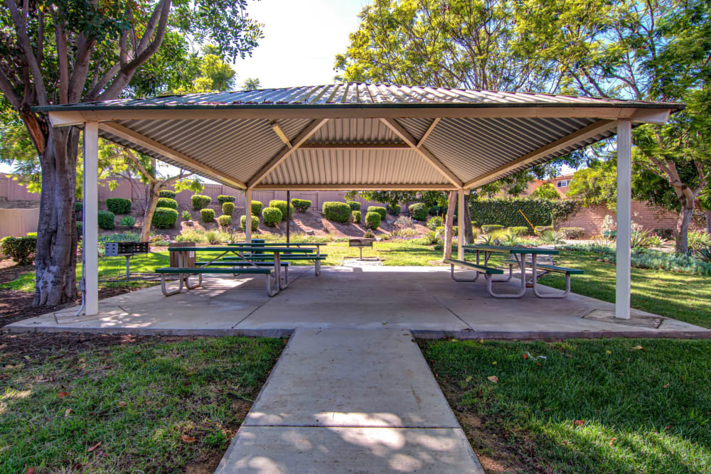 A covered picnic area at Admiral Hartman in San Diego, California