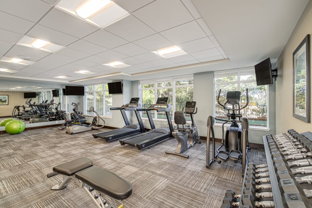 A fitness center at Applewood Pointe of Eden Prairie in Eden Prairie, Minnesota. 