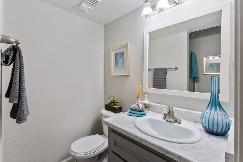 Bright bathroom at 505 West Apartment Homes in Tempe, Arizona