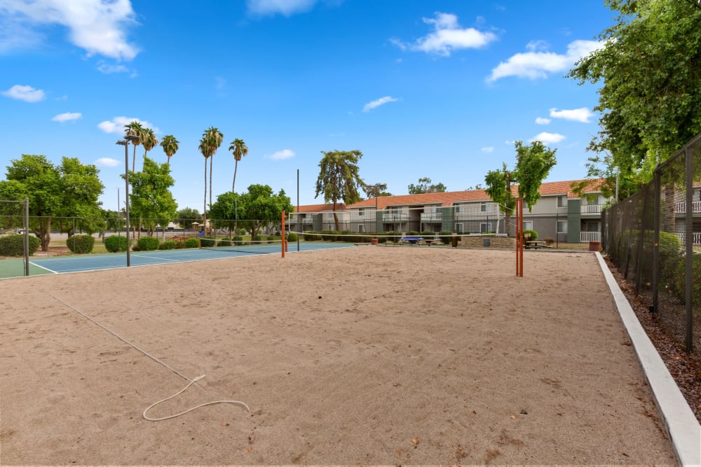 Beach volleyball court at 505 West Apartment Homes in Tempe, Arizona