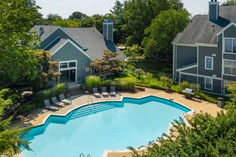 Community clubhouse and outdoor pool at Hunter's Glen in Upper Marlboro, Maryland
