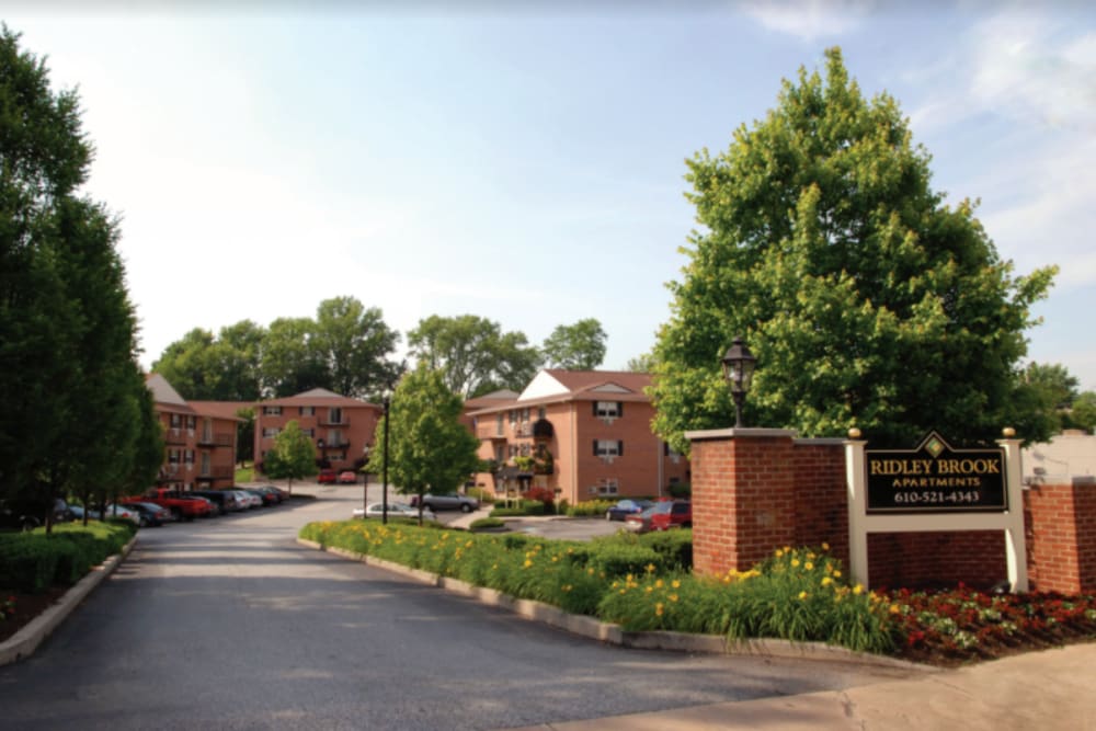 Main entrance at Ridley Brook Apartments in Folsom, Pennsylvania