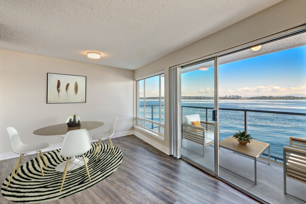 Walkout balcony with view of water at Lakefront on Washington in Seattle, Washington