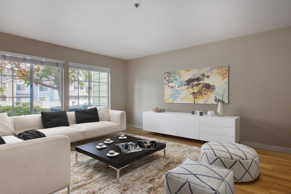 Beautiful and modern living room with a painting at Sofi Ocean Hills in Oceanside, California