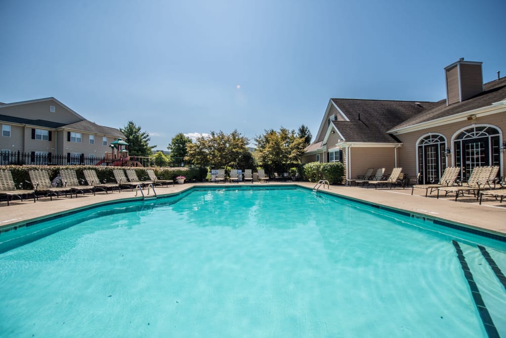 Large resort-style swimming pool at Eagle Rock Apartments at Fishkill in Fishkill, New York