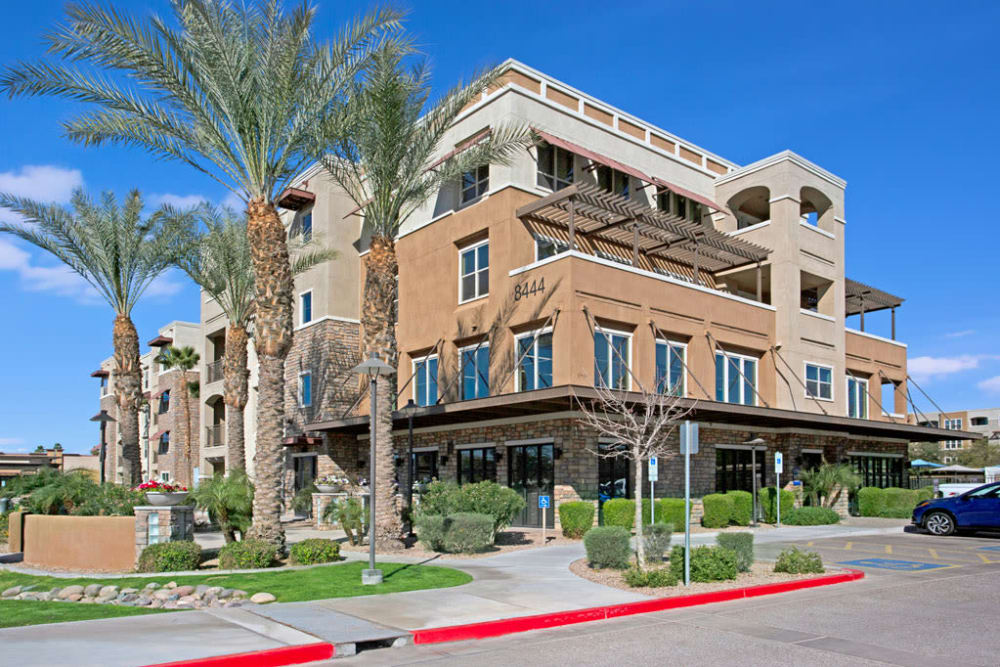 Exterior view of the apartments at Luxe Scottsdale Apartments in Scottsdale, Arizona