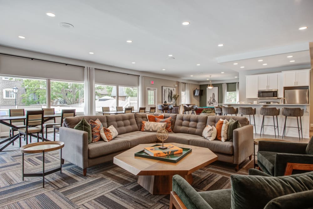 Clubhouse lounge at Blackhawk Apartments in Elgin, Illinois