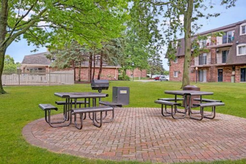Picnic tables on site at Blackhawk Apartments in Elgin, Illinois
