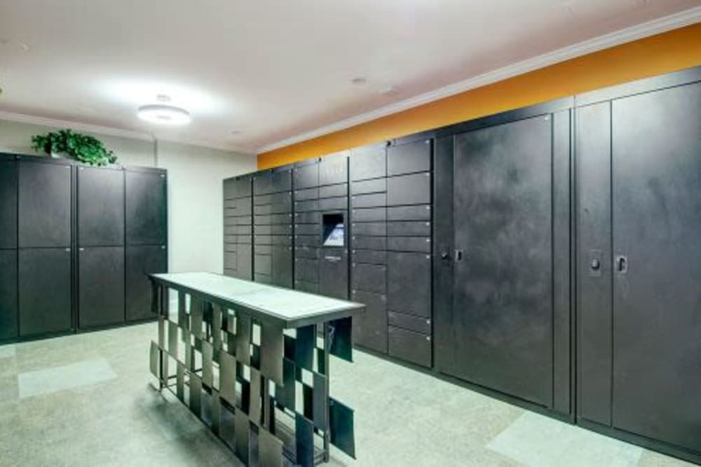 Mail lockers for residents at Bradlee Danvers in Danvers, Massachusetts