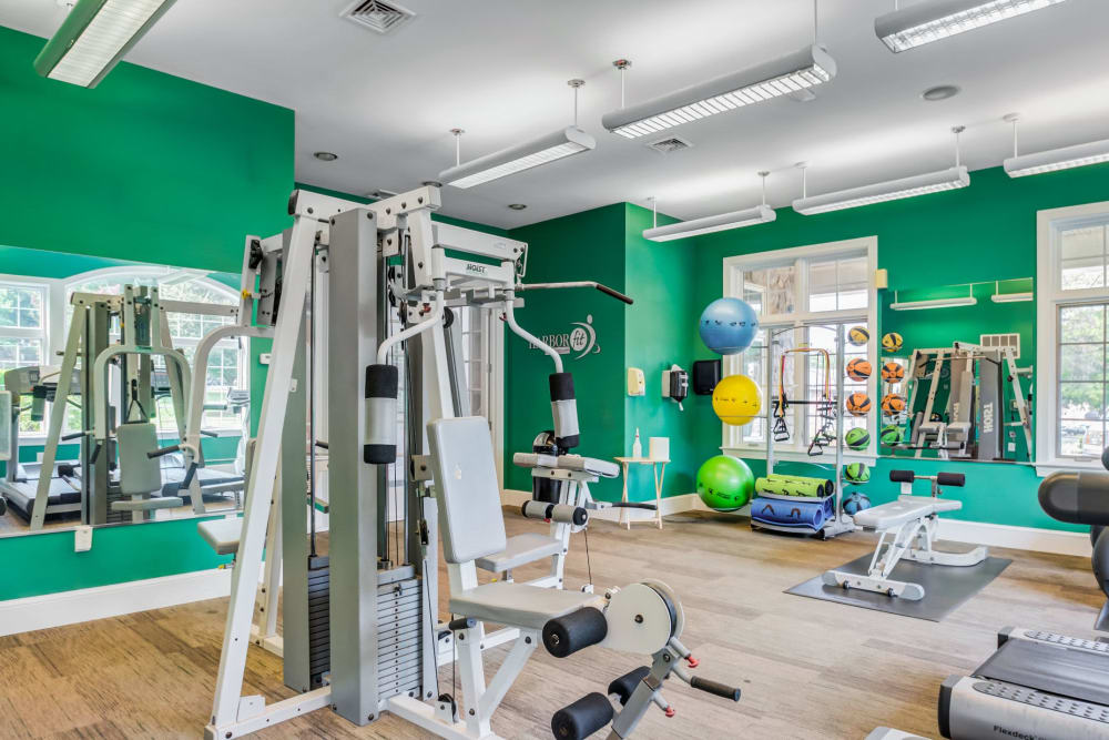 Free weights in fitness Center at Frazer Crossing in Malvern, Pennsylvania
