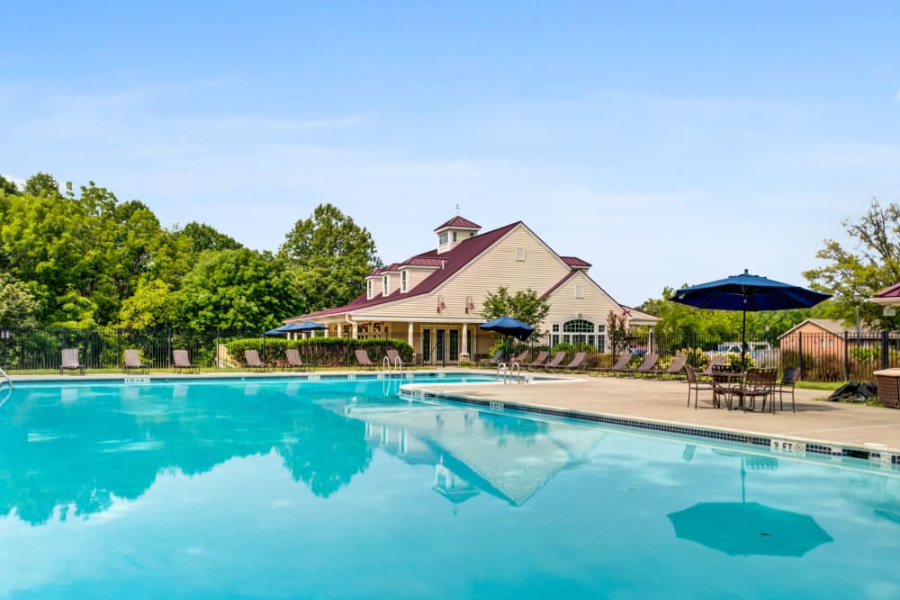 View of Clubhouse from pool at Frazer Crossing in Malvern, Pennsylvania