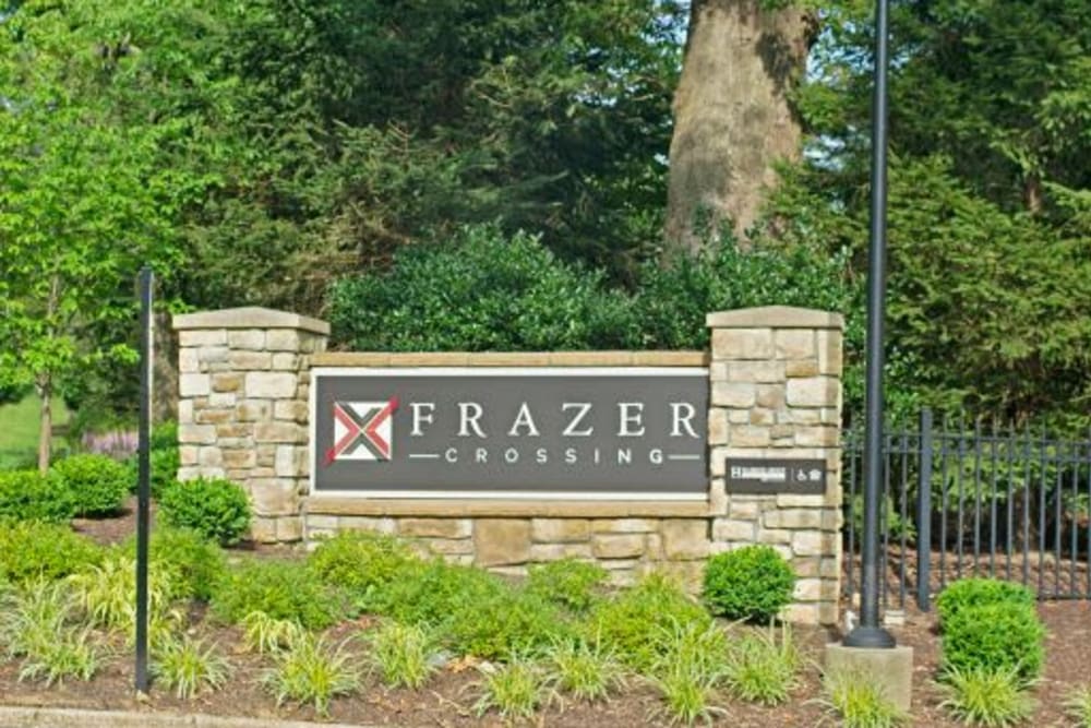 Front entrance sign at Frazer Crossing in Malvern, Pennsylvania