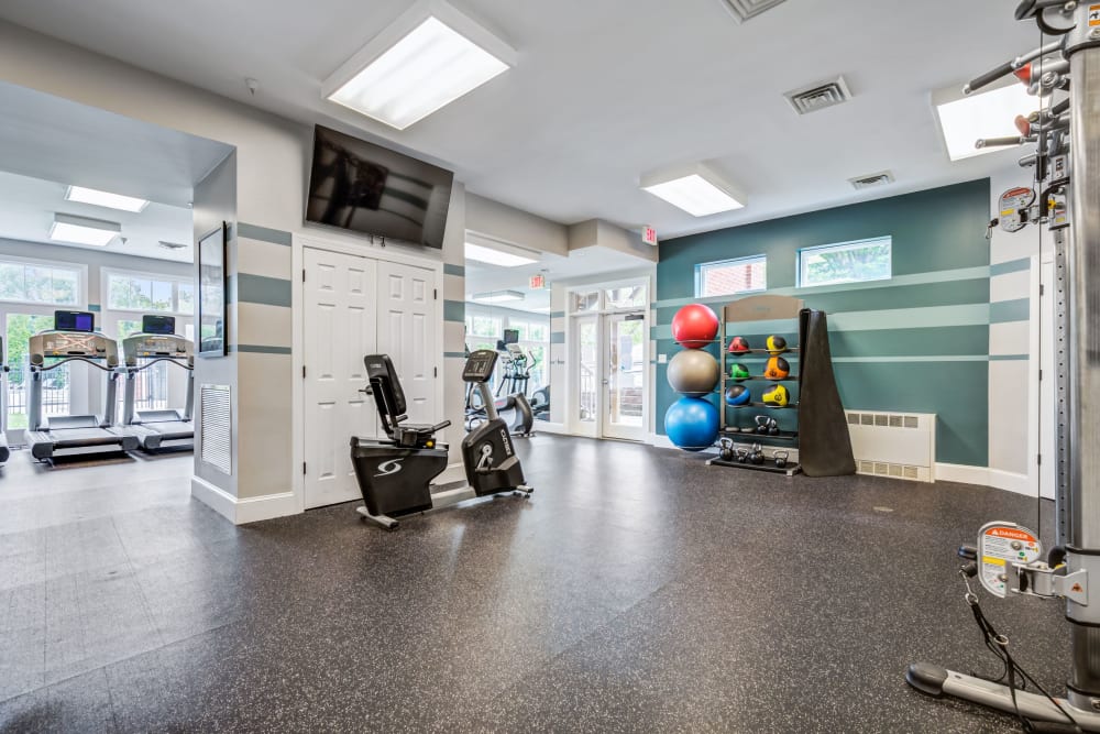 Well equipped fitness center at Howard Crossing in Ellicott City, Maryland