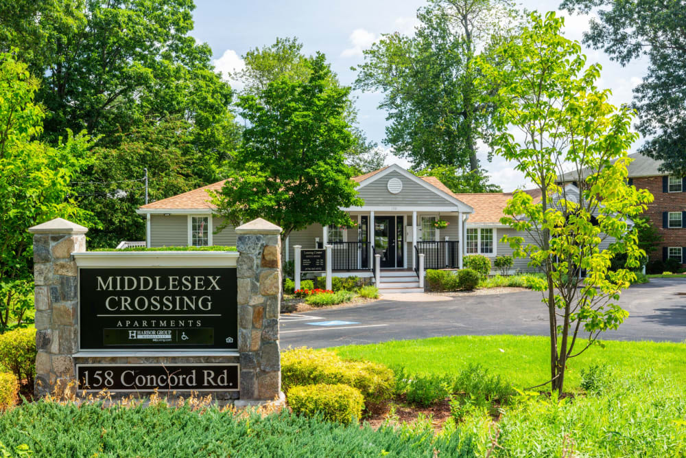 Front entrance sign at Middlesex Crossing in Billerica, Massachusetts