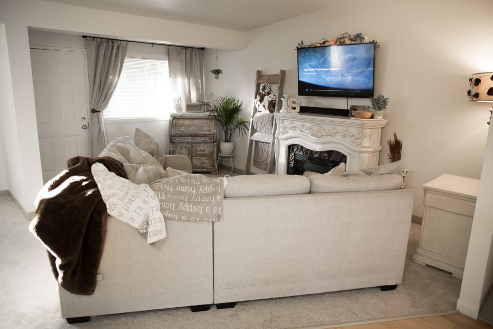 A furnished living room in a home at Carter Lake in Joint Base Lewis-McChord, Washington