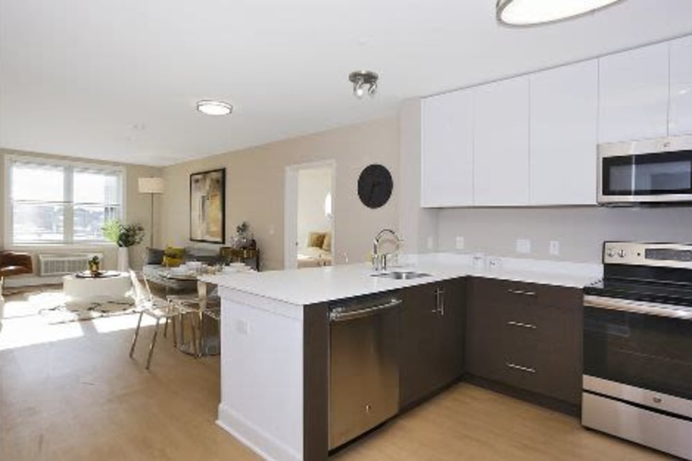 Open concept layout at ONE23 Apartments in Union City, New Jersey