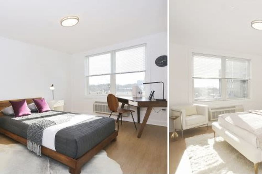 Collage of two bedroom images at ONE23 Apartments in Union City, New Jersey