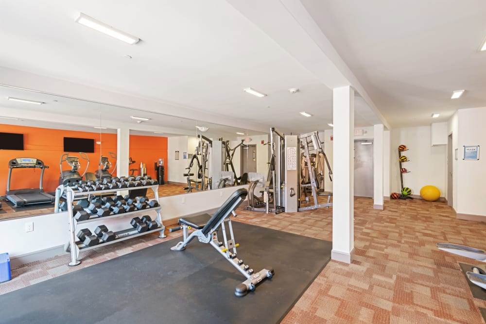 Fitness center at ONE23 Apartments in Union City, New Jersey