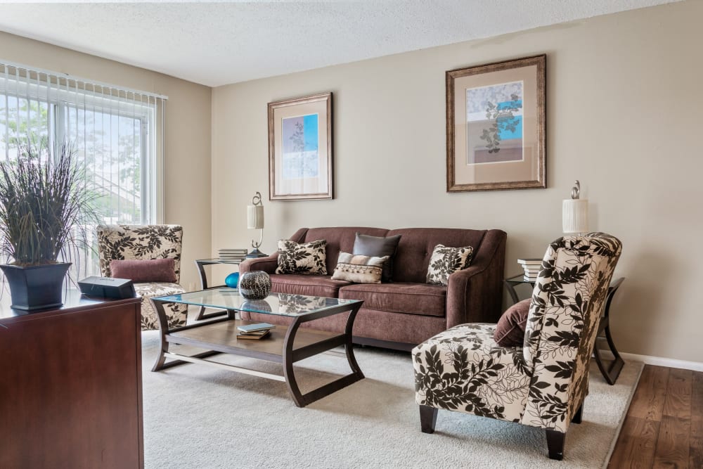 Model living room at Oxford Hills in St. Louis, Missouri