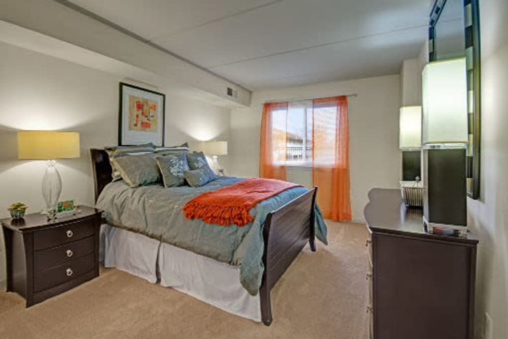 Model bedroom at Racquet Club Apartments and Townhomes in Levittown, Pennsylvania