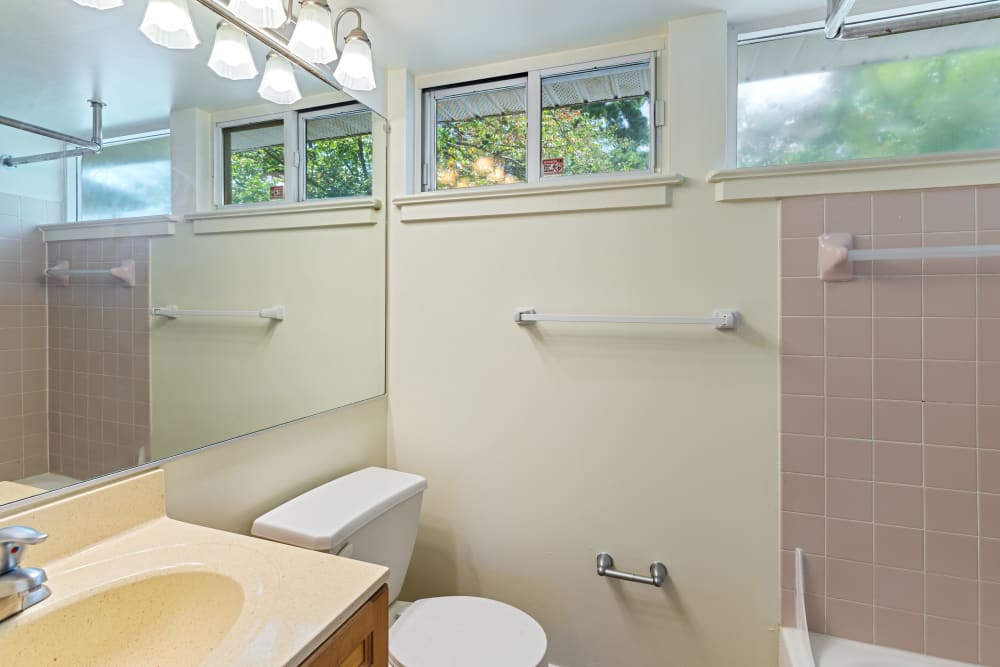 A well-lit bathroom in a home at JFSC in Norfolk, Virginia