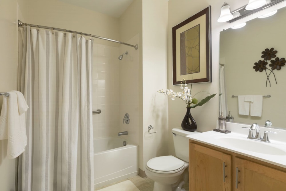 Decorated model bathroom at Regency Place in Wilmington, Massachusetts