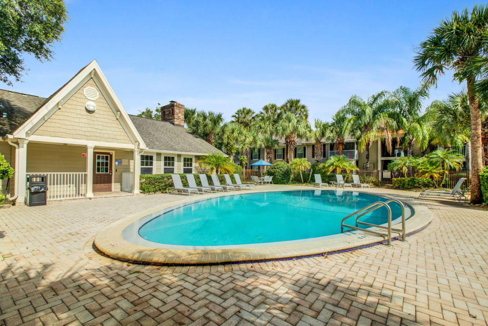 View of Clubhouse from pool at Signal Pointe Apartment Homes in Winter Park, Florida