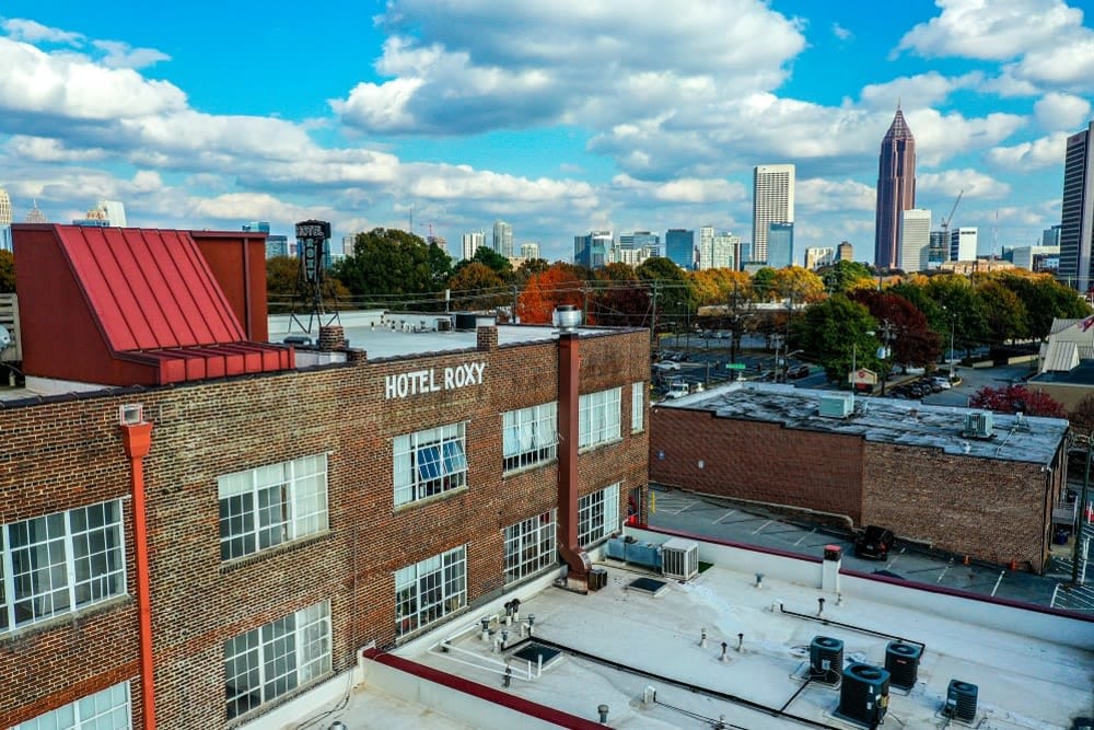 Rooftop area with views at Hotel Roxy Lofts in Atlanta, Georgia