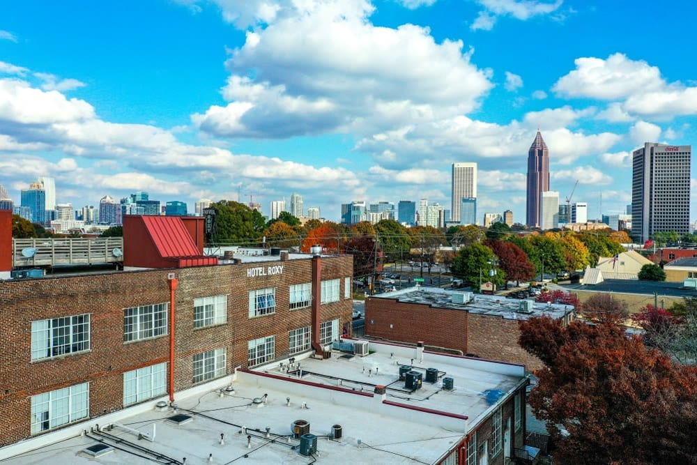 Rooftop area with views at Hotel Roxy Lofts in Atlanta, Georgia