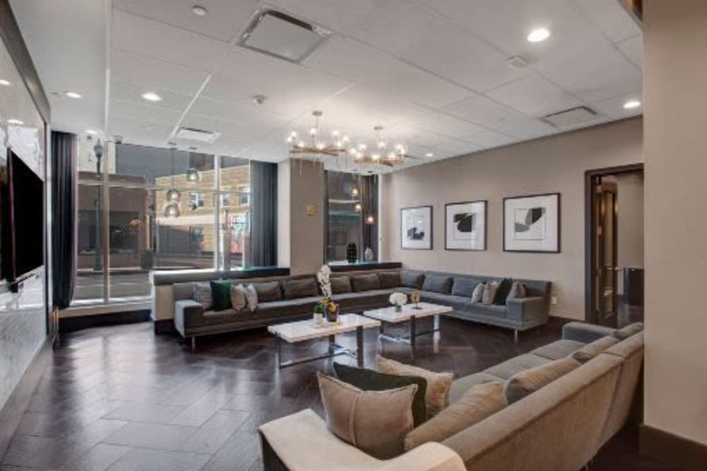 Plenty of couches in the lounge at Skyline New Rochelle in New Rochelle, New York