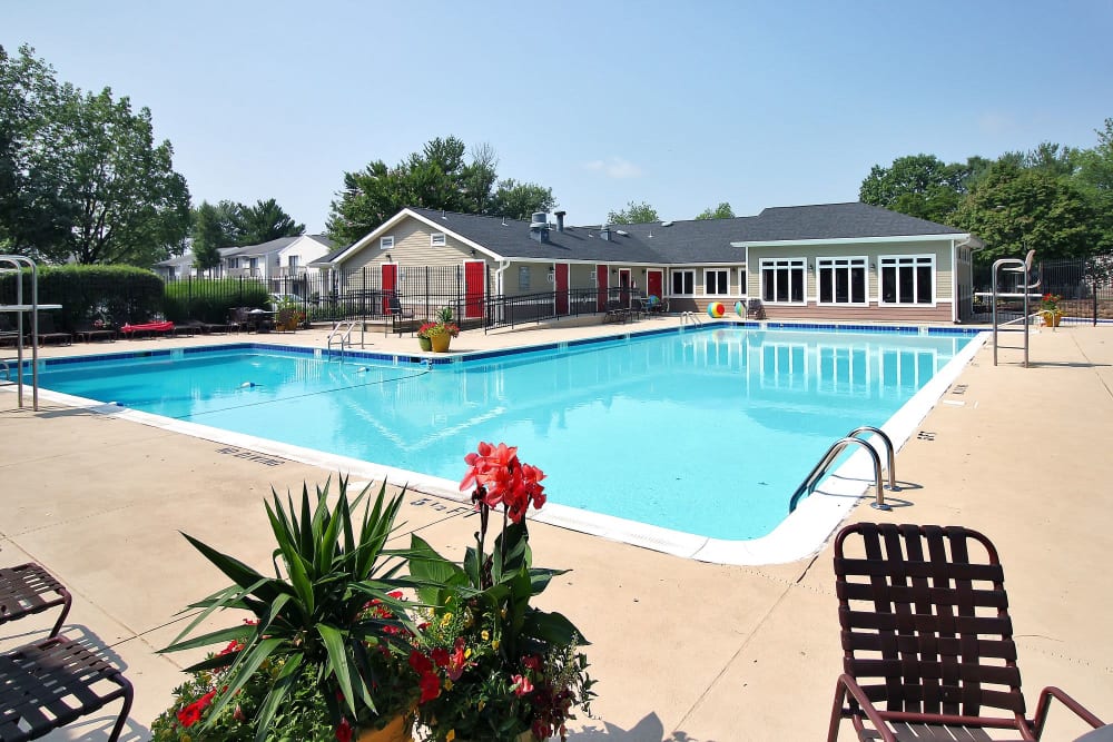 View of the clubhouse from the outdoor Pool at The Hamptons at Town Center in Germantown, Maryland