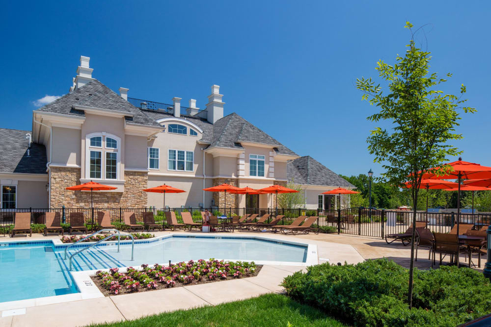 View of Clubhouse from the pool at The Grove Somerset in Somerset, New Jersey