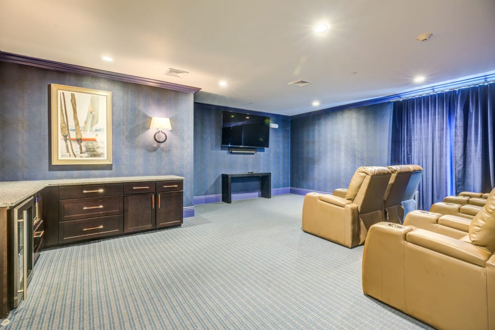 Indoor movie theater for residents at The Royal Belmont in Belmont, Massachusetts