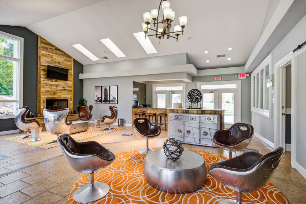 Luxury clubhouse with fireplace at The Samuel in Hampton, Virginia