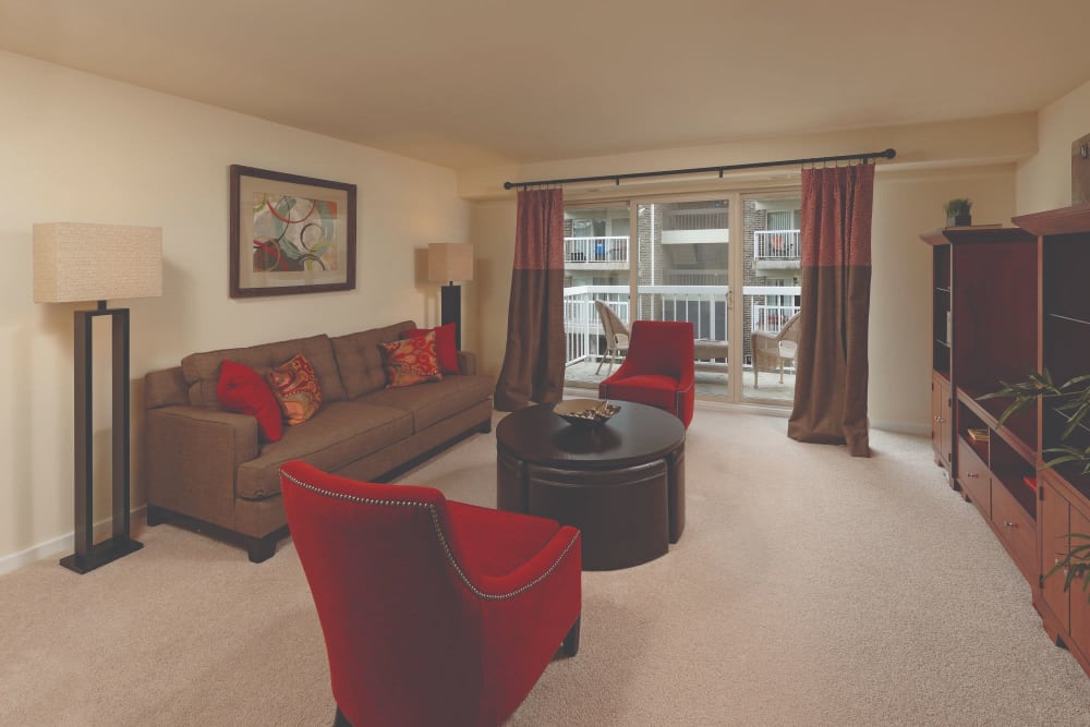 Model living room at Westchester West in Silver Spring, Maryland