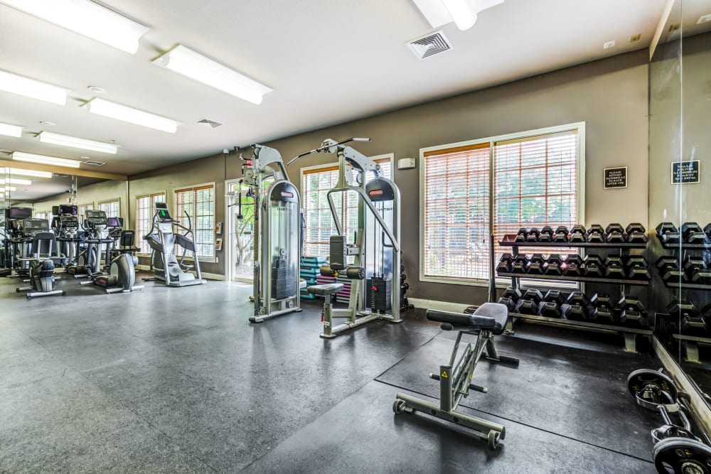 Well equipped fitness Center at Woodway at Trinity Centre in Centreville, Virginia
