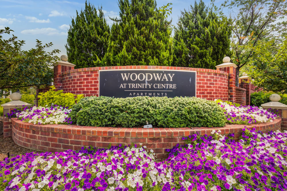 Front entrance sign at Woodway at Trinity Centre in Centreville, Virginia