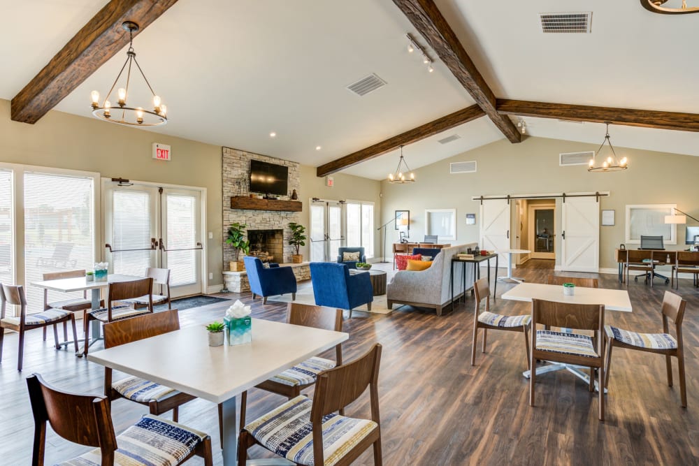 Plenty of tables, seating, and things to do in the resident clubhouse at Worthington Meadows in Columbus, Ohio