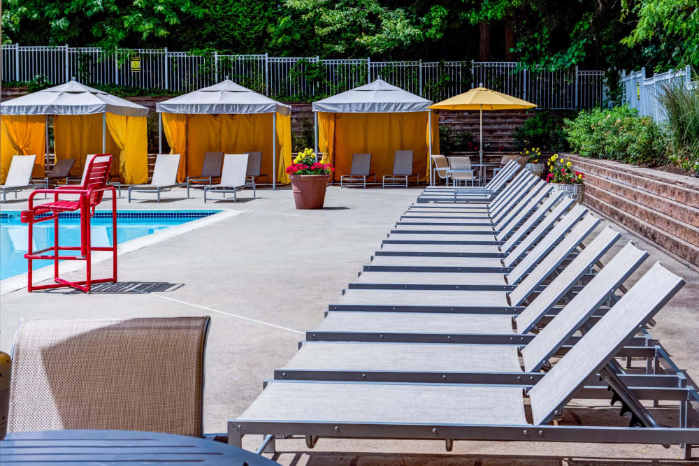 Plenty of seating near the outdoor pool at The Henry in Pomona, New York