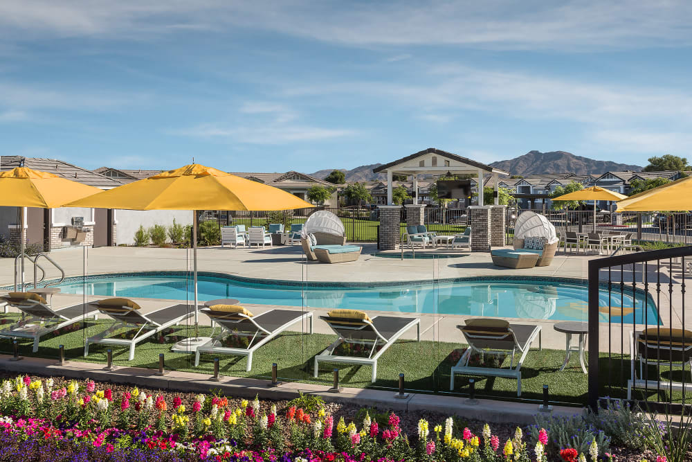 Swimming pool with a sundeck and chairs at TerraLane at South Mountain in Phoenix, Arizona