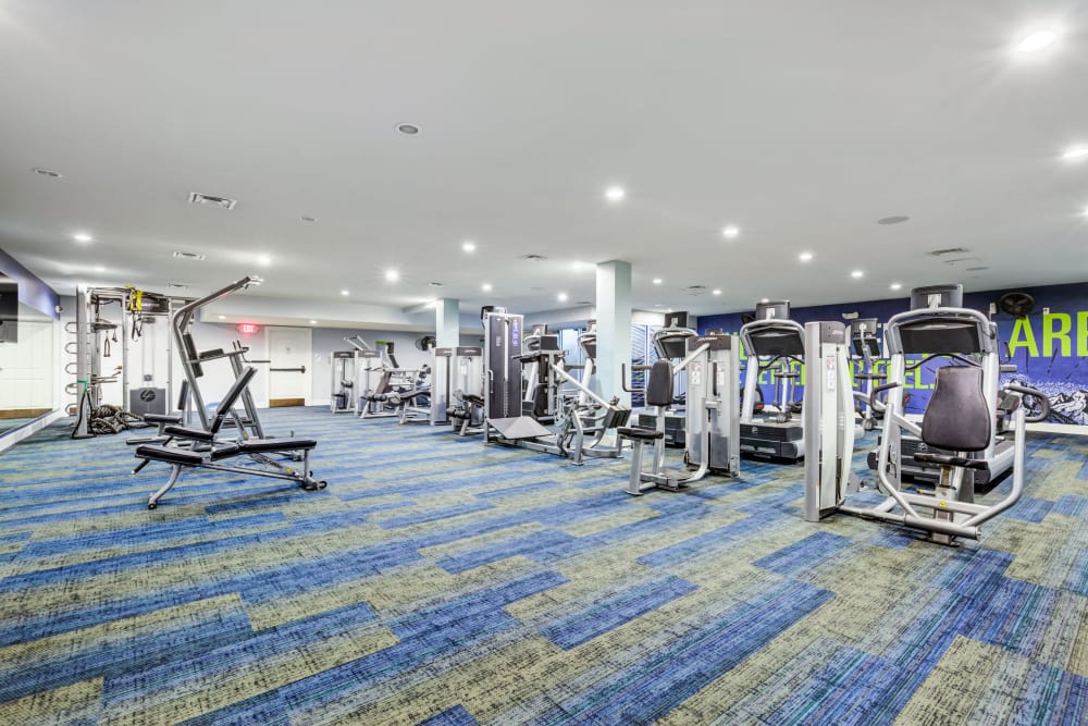 Well equipped fitness center at Dulles Greene in Herndon, Virginia