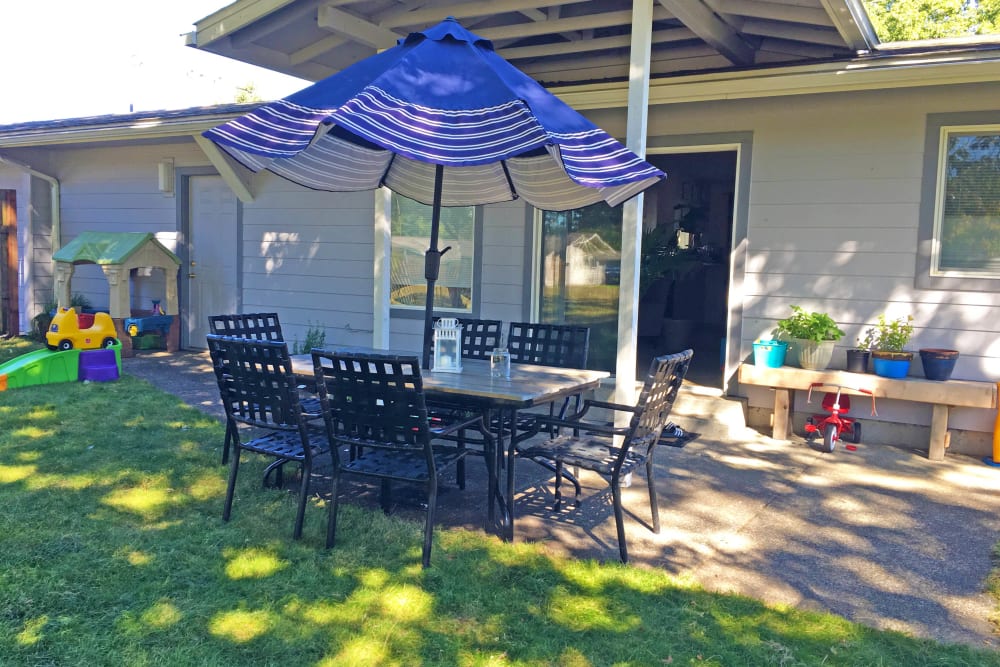 A townhome patio at New Hillside in Joint Base Lewis McChord, Washington