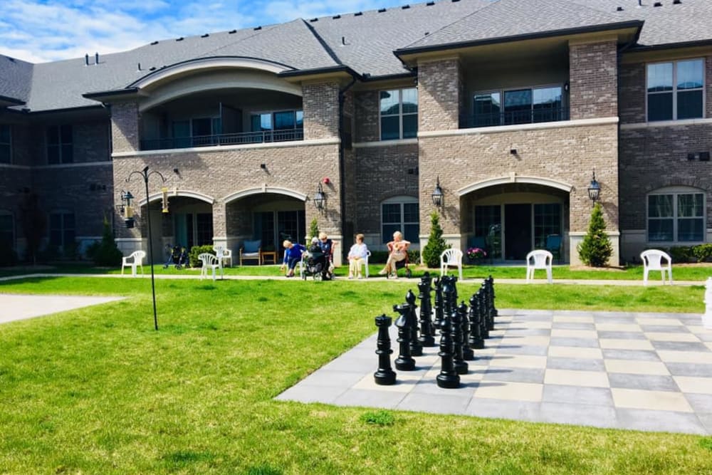 Giant chess outside at Blossom Ridge in Oakland Charter Township, Michigan