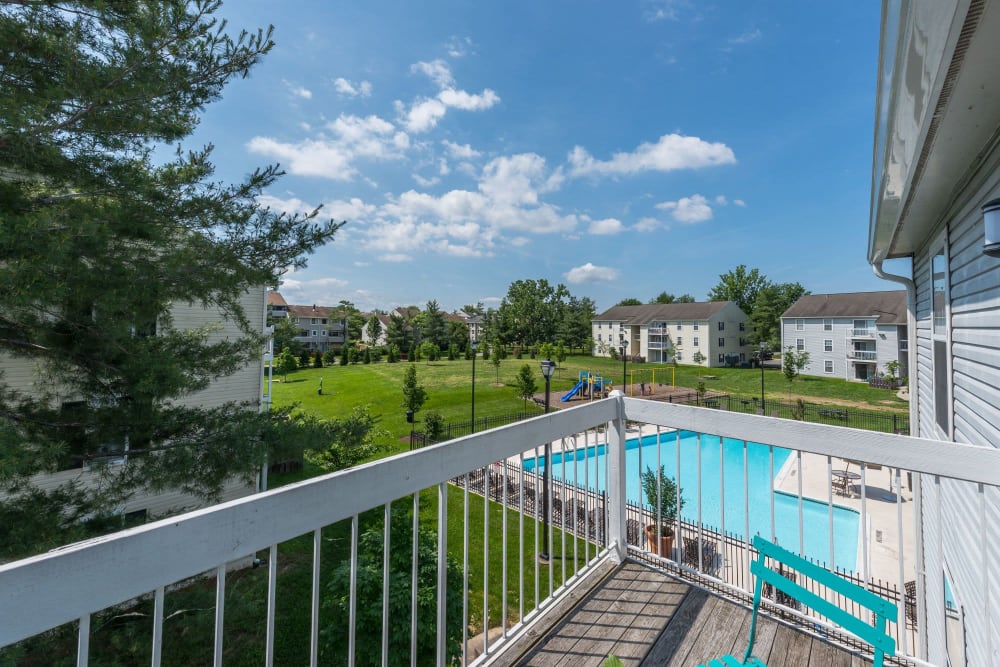 View of outdoor Pool from resident porch at The Landings I & II Apartments in Alexandria, Virginia